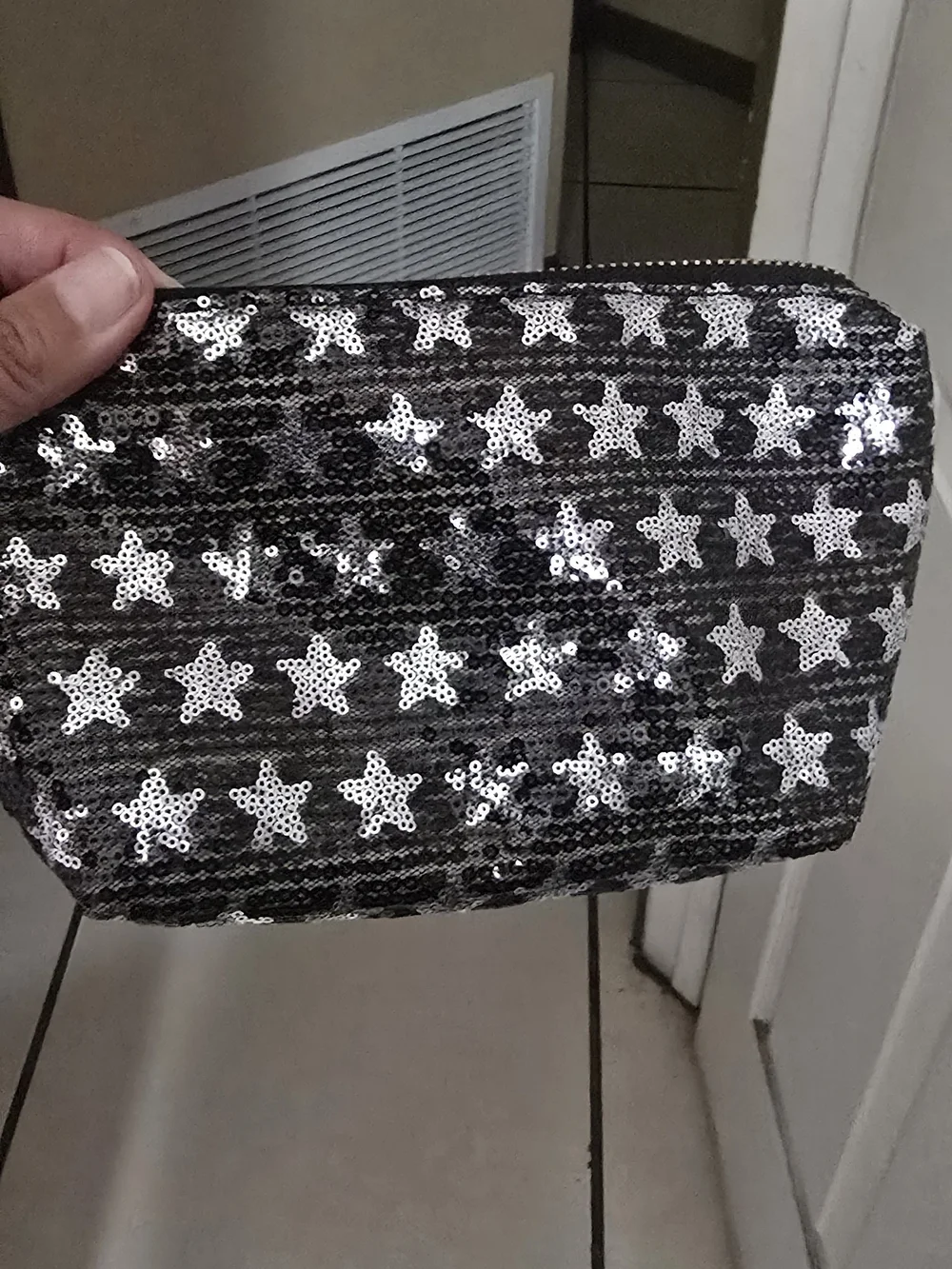 Clear Tote Bag with Black Trim and Sequin Pouch